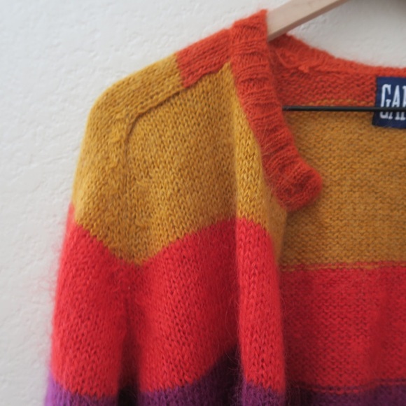 Vintage GAP Women's Multicolor Striped Sweater Rainbow Open Front Mohair Blend - Picture 2 of 11